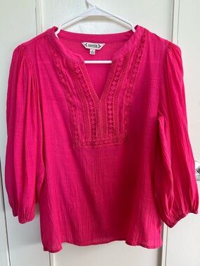 Boho Romantic Embroidered Puff Sleeve Blouse Nanette Lepore Hot Pink S